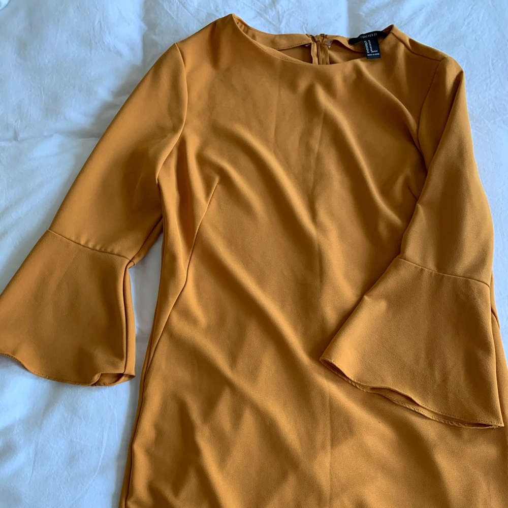 Forever 21 Deep Yellow Bell Sleeve Shift Dress